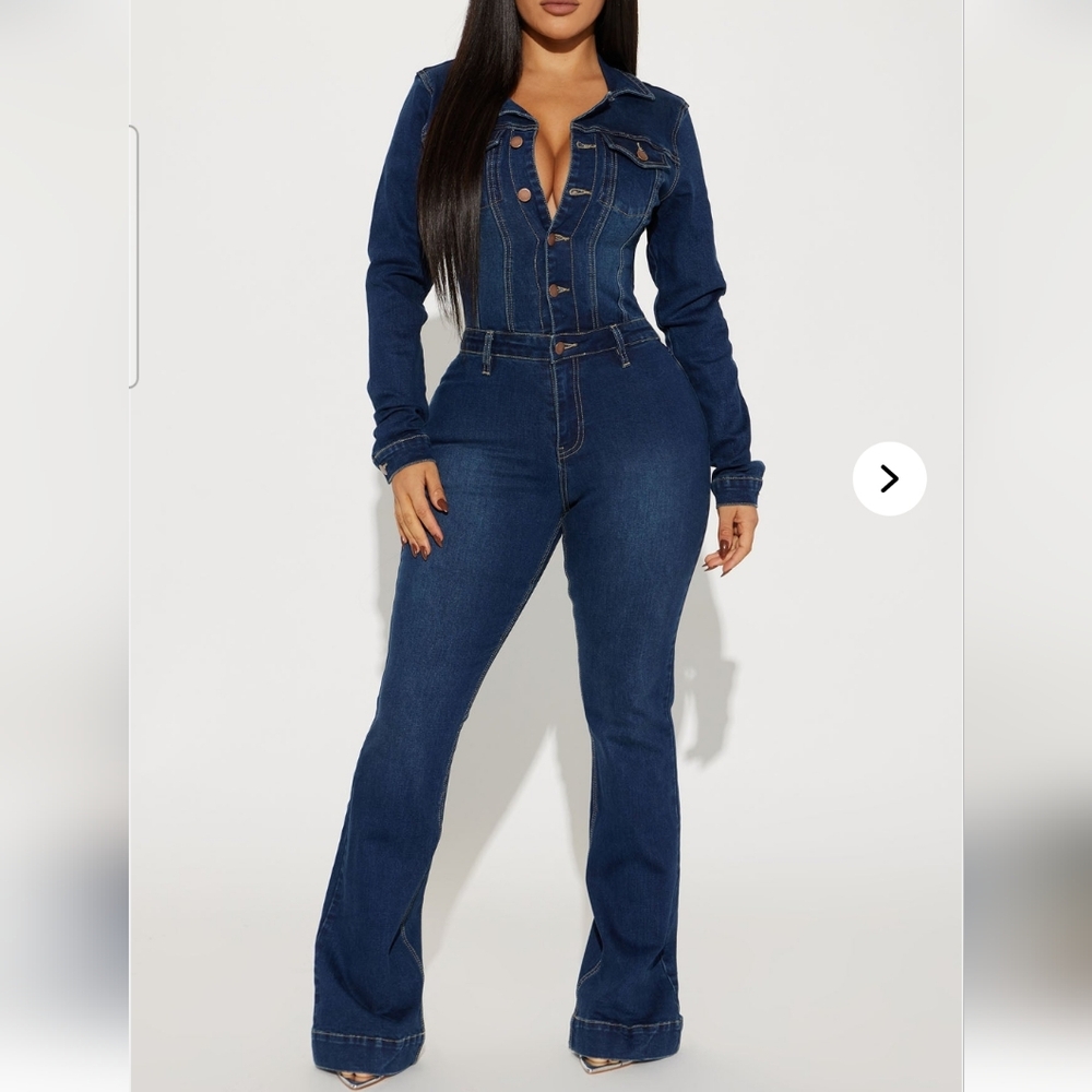 Fashion Nova Dark Blue Denim Jumpsuit